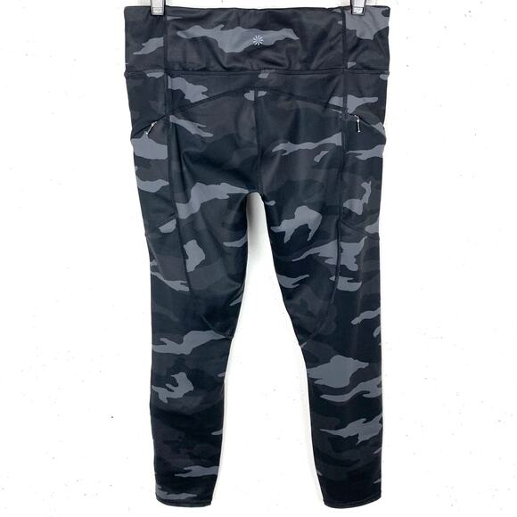 Athleta Camo Contender 7/8 Tights Black Grey Leggings Zip Pockets Size Medium - Picture 3 of 12